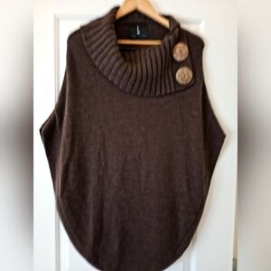 Urku~ Cashmere Blend Chocolate Brown Cowl Neck Sweater Poncho (OS)